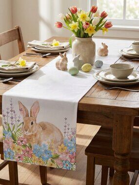 Homewear Linens Spring Garden Bunny 90-Inch Table Runner